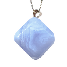 Load image into Gallery viewer, Blue Lace Cube Pendant with Sterling Silver Box Chain P.I # 106