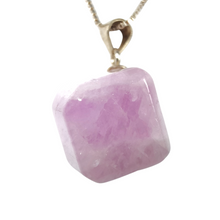 Load image into Gallery viewer, Kunzite Cube Pendant with Sterling Silver Box Chain #114