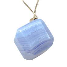Load image into Gallery viewer, Blue Lace Cube Pendant with Sterling Silver Box Chain # 90