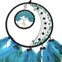 Load image into Gallery viewer, Black & Turquoise Tree of Life Dreamcatcher