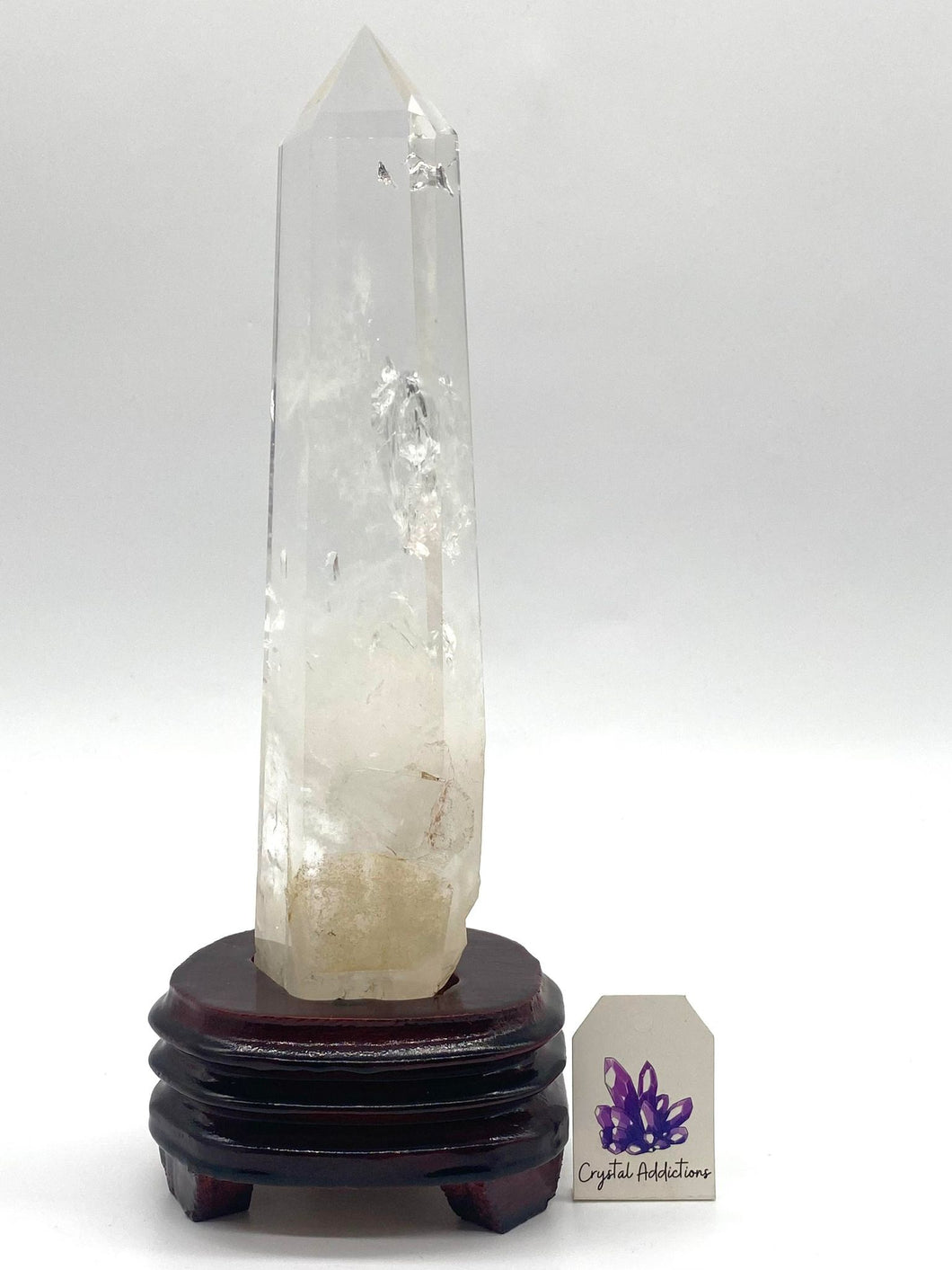 Clear Quartz Blue Needle Feather Tower + Stand # 10
