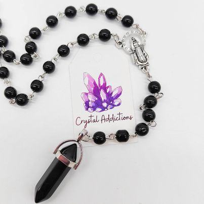 Black Obsidian Virgin Mary D/T Necklace