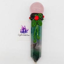 Load image into Gallery viewer, Rainbow Fluorite + Rose Quartz Sphere Wand # 158