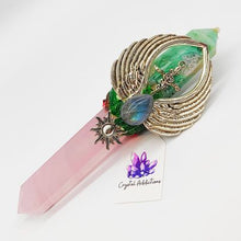 Load image into Gallery viewer, Rose Quartz & Green Fluorite D/T Wand + Labradorite & Abalone Shell # 106