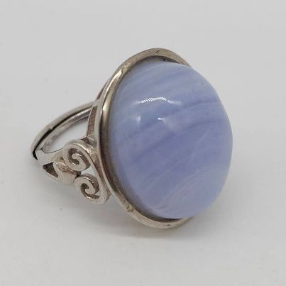 Silver Plated Blue Lace Agate Adjustable Ring