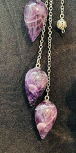 Load image into Gallery viewer, Long Silver Pendulums Chevron Amethyst
