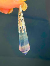 Load image into Gallery viewer, Long Silver Pendulums Rainbow Fluorite
