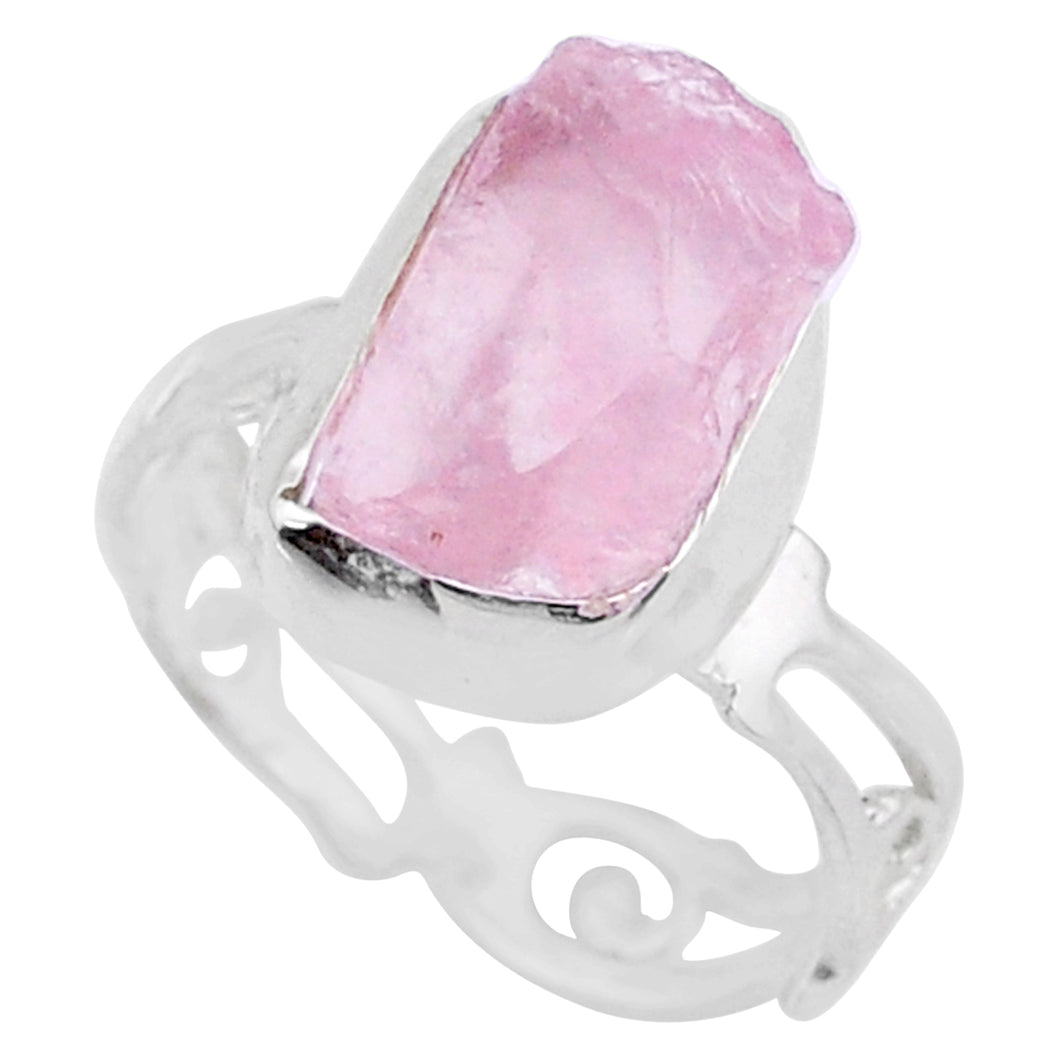 Rose Quartz Fancy Silver Solitaire Ring # 81