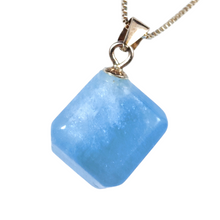 Load image into Gallery viewer, Aquamarine Cube Pendant with Sterling Silver Box Chain # 103
