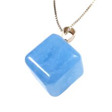 Load image into Gallery viewer, Aquamarine Cube Pendant with Sterling Silver Box Chain # 103
