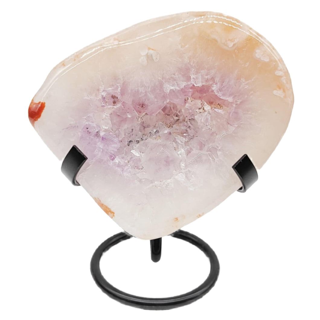 Flower Agate + Amethyst Geode + Stand # 163