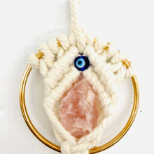 Load image into Gallery viewer, Evil Eye Rose Quartz Macrame Hanger

