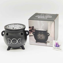 Load image into Gallery viewer, Triple Moon Cauldron Incense Burner
