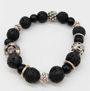 Black & Silver Lava Bead Bracelet