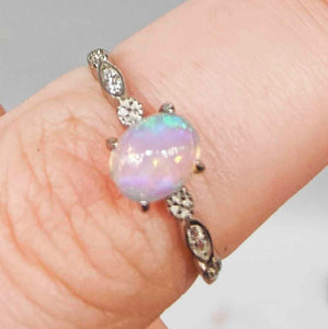 Australian White Opal Sterling Silver Adjustable Ring # 87