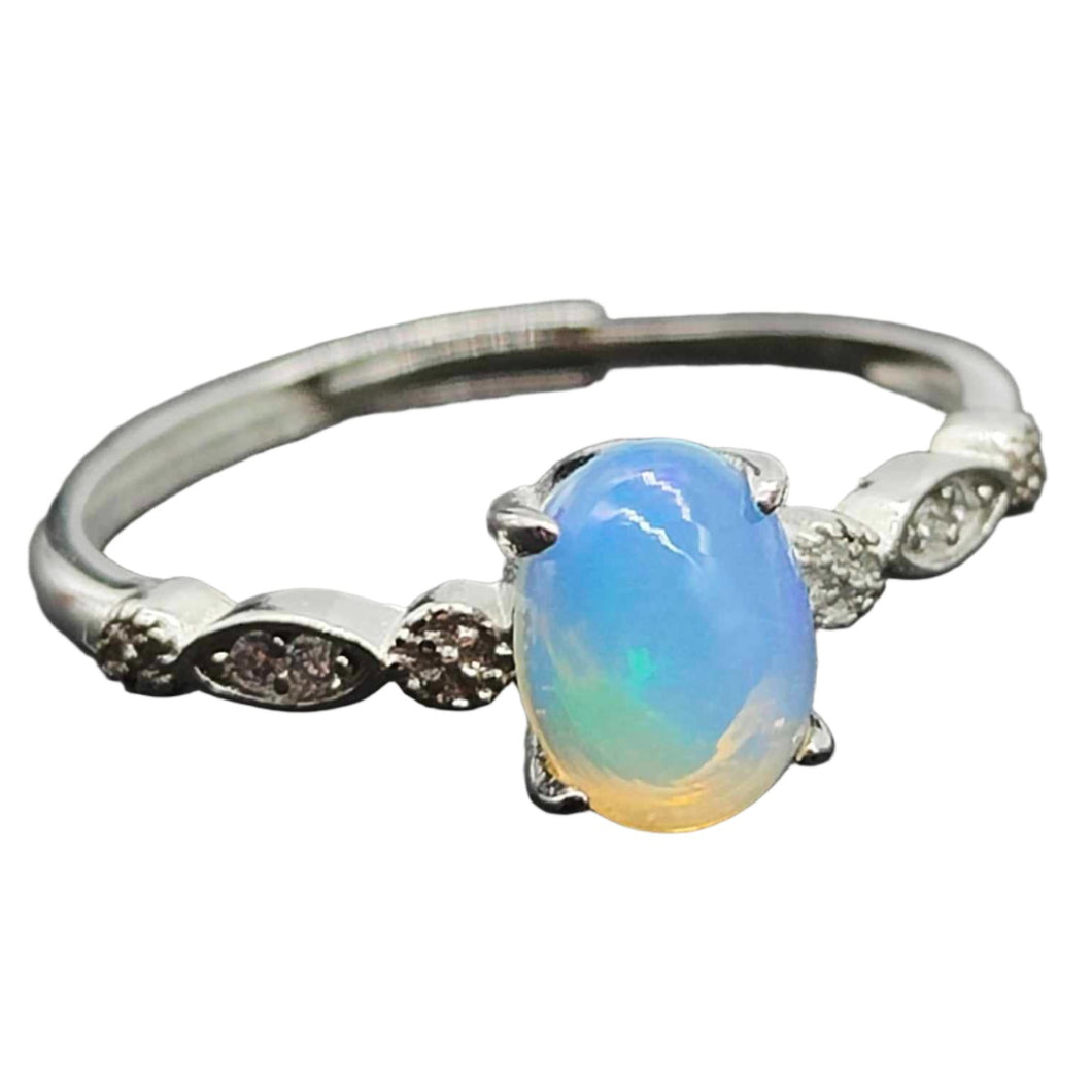 Australian White Opal Sterling Silver Adjustable Ring # 87