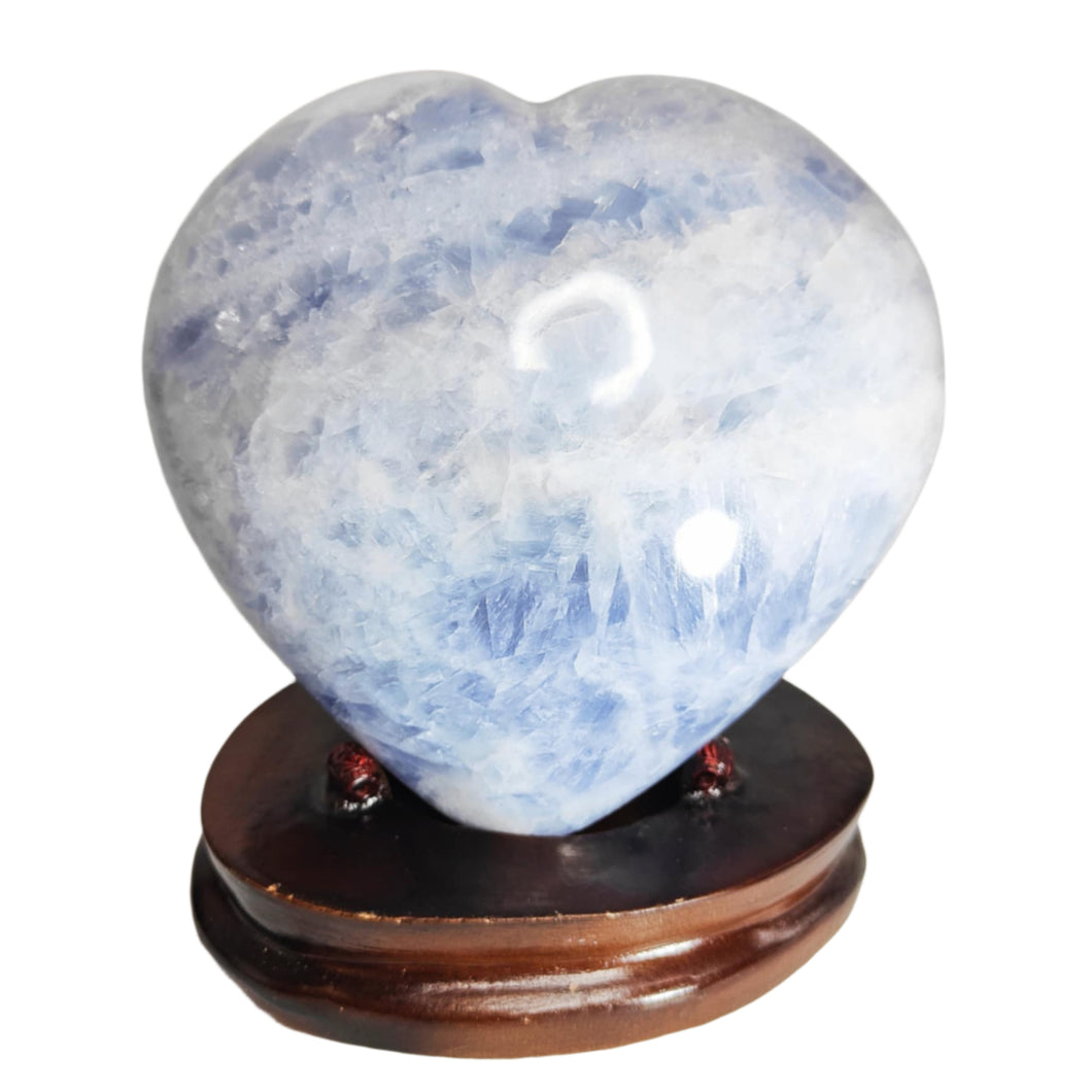 Blue Calcite Heart + Wooden Stand XL # 105