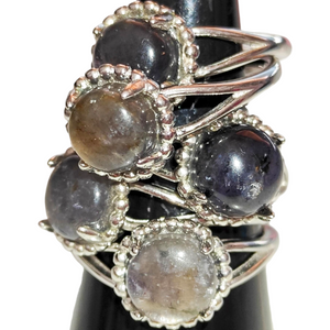 Iolite + Sunstone Silver Adjustable Ring