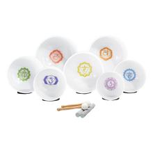 Load image into Gallery viewer, Frosted Quartz Chakra Singing Bowl Set
