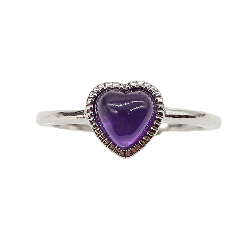 Amethyst Heart Adjustable Ring