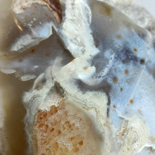 Load image into Gallery viewer, Flower Agate + Amethyst Druzy Egg # 70
