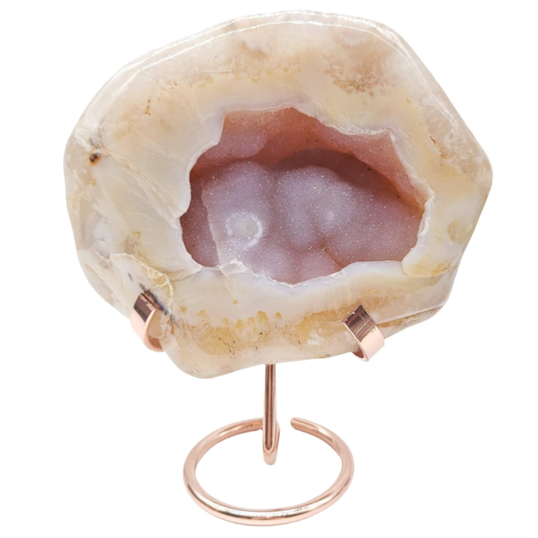 Flower Agate Geode + Stand # 133