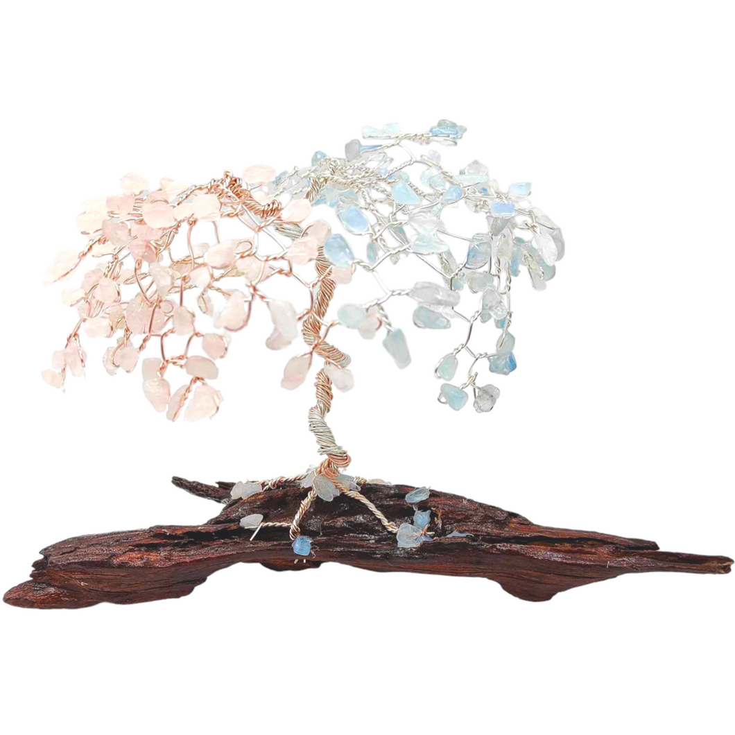 Aquamarine + Rose Quartz Chip Tree