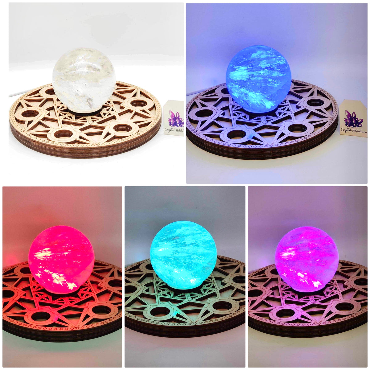 Wooden Light Up USB Sphere Stand – Crystal Addictions