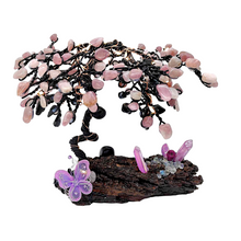 Load image into Gallery viewer, Black Obsidian + Lavender Rose Quartz Light Up Chip Tree
