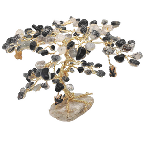 Tourmalated Quartz + Black Obsidian Chip Tree