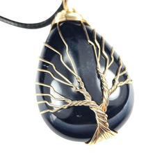 Load image into Gallery viewer, Black Banded Agate Gold Tree of Life Pendant
