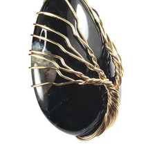 Load image into Gallery viewer, Black Banded Agate Gold Tree of Life Pendant
