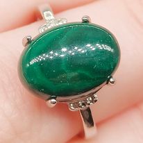 Malachite Silver Adjustable Ring #73