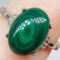 Malachite Silver Adjustable Ring #58