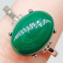 Malachite Silver Adjustable Ring #33