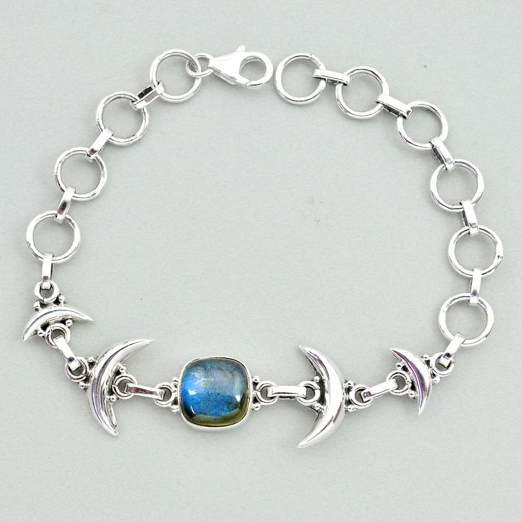 Blue Labradorite Silver Moon Bracelet # 121