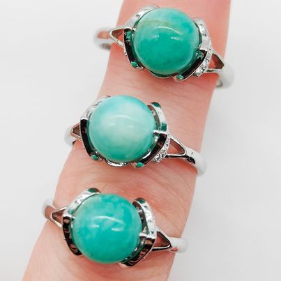 Amazonite Spinning Meditation Adjustable Silver Ring