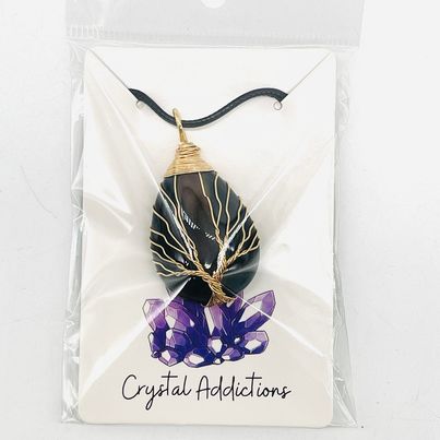 Black Obsidian Gold Tree of Life Pendant