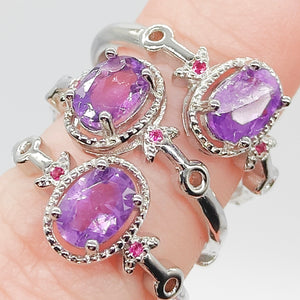 Amethyst Silver Adjustable Ring