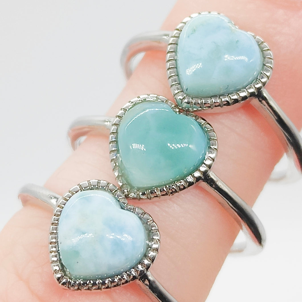 Larimar Heart Silver Adjustable Ring