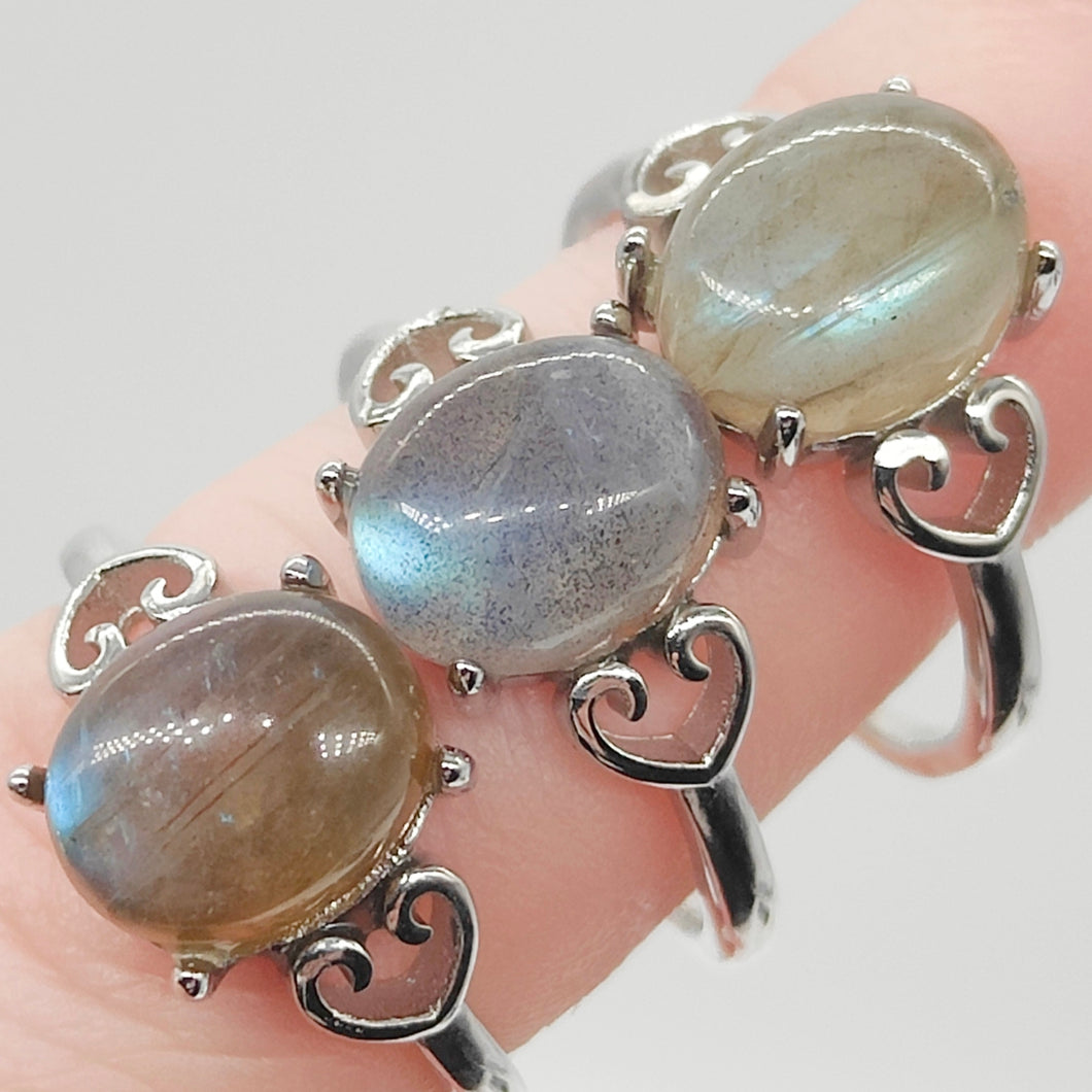 Labradorite Adjustable Silver Ring Heart Band