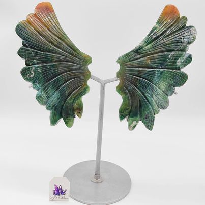 Moss Agate Wings + Stand # 121