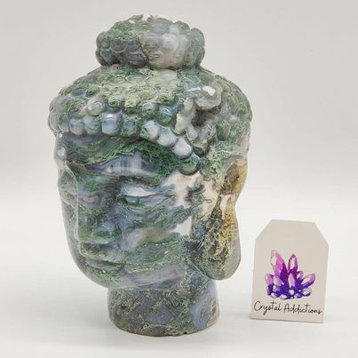 Moss Agate Buddha Head XL # 3