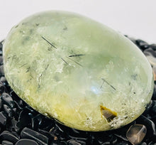 Load image into Gallery viewer, Prehnite with Black Tourmaline Palmstone #66
