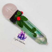Load image into Gallery viewer, Rainbow Fluorite + Rose Quartz Sphere Wand # 172
