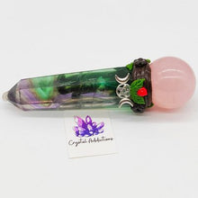 Load image into Gallery viewer, Rainbow Fluorite + Rose Quartz Sphere Wand # 200
