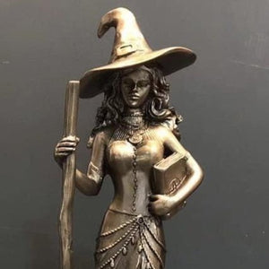 Bronze Witch and Cat Resin Statue