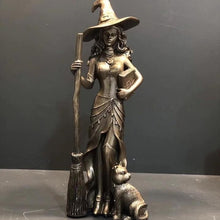 Load image into Gallery viewer, Bronze Witch and Cat Resin Statue
