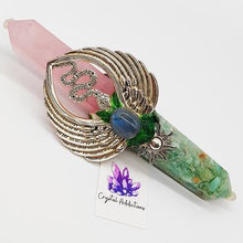 Load image into Gallery viewer, Rose Quartz &amp; Green Fluorite D/T Wand + Labradorite &amp; Abalone Shell # 159

