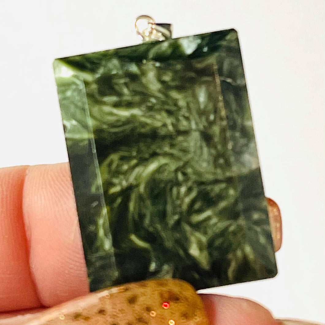 Seraphinite Rectangle Pendant with Sterling Silver Box Chain #185